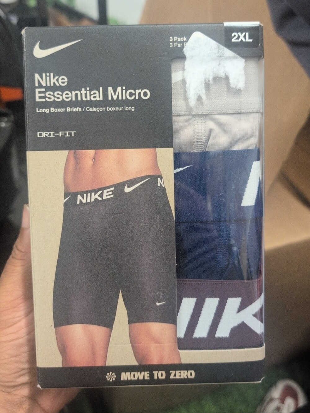 Mens Nike Essential Micro Long Boxer Briefs  Black, Navy & Gray -3 Pack Size 2XL
